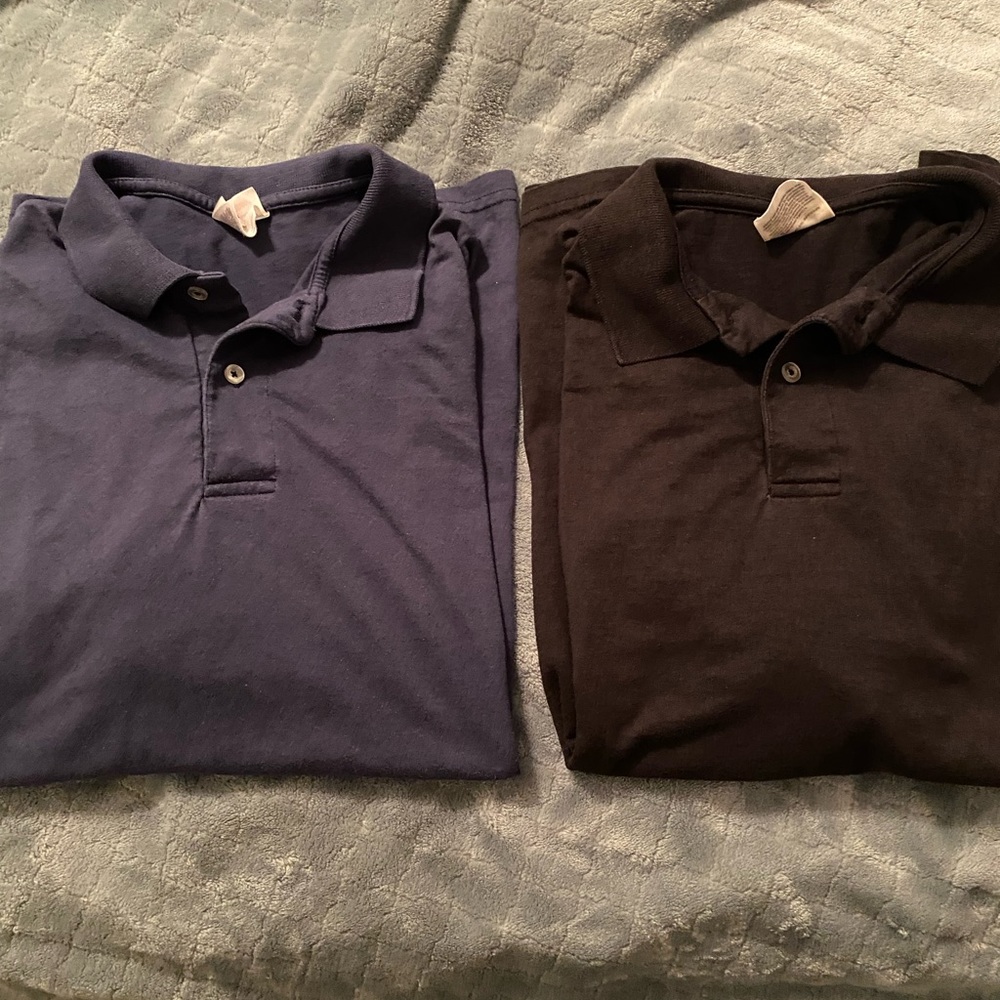 Bundle of two Hanes Stedman polo shirts, navy blue and black. 50%cotton, 50%poly